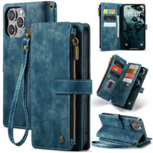 CaseMe For iPhone 16 Pro Max Wallet Kickstand Case with Wrist Strap