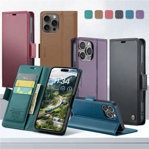 Alternative view of CaseMe For iPhone 16 Pro Max Wallet RFID Blocking Magnetic Buckle Case