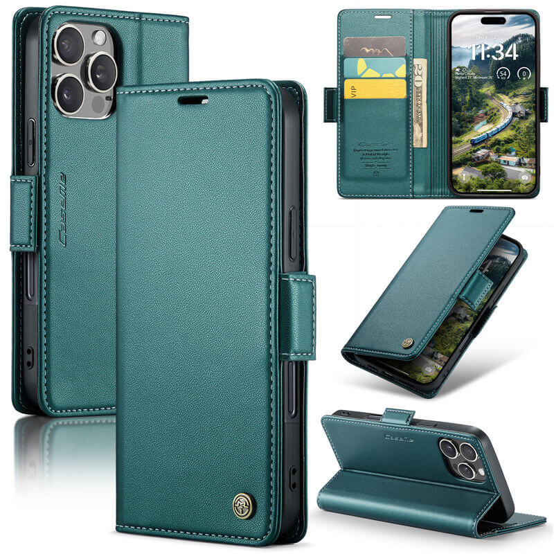 CaseMe For iPhone 16 Pro Wallet RFID Blocking Magnetic Buckle Case