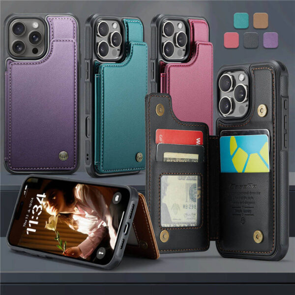 Alternative view of CaseMe iPhone 16 Pro RFID Blocking Card Holder Kickstand Case