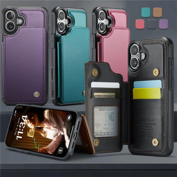 Alternative view of CaseMe iPhone 16 RFID Blocking Card Holder Kickstand Case