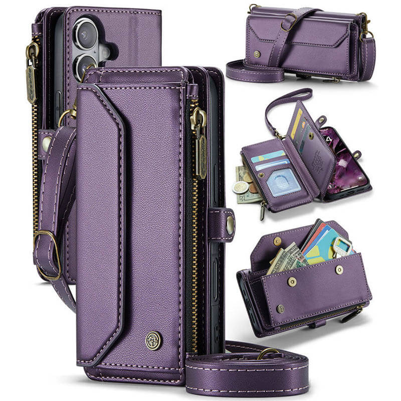 CaseMe iPhone 16 RFID Wallet Crossbody Case with Wireless Charging