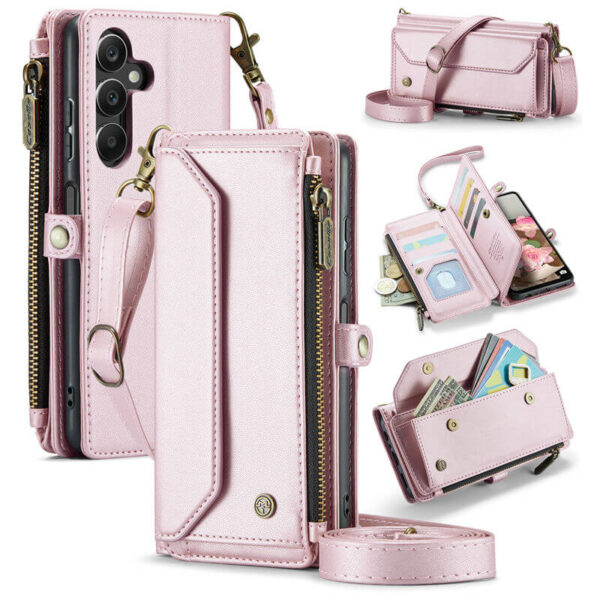 CaseMe Crossbody For Samsung Galaxy A16 5G Wallet Kickstand Case with RFID Blocking 10 card slots Zipper Purse