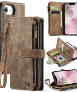 CaseMe For iPhone 16e Wallet Kickstand Case with Wrist Strap