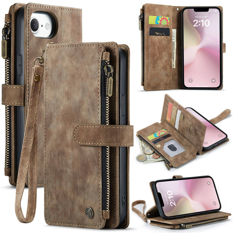 CaseMe iPhone 17e Wallet Kickstand Case with Wrist Strap