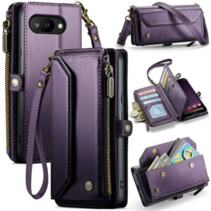 CaseMe Crossbody For Google Pixel 9A Wallet Kickstand Case with RFID Blocking 10 card slots Zipper Purse Support Wireless Charging