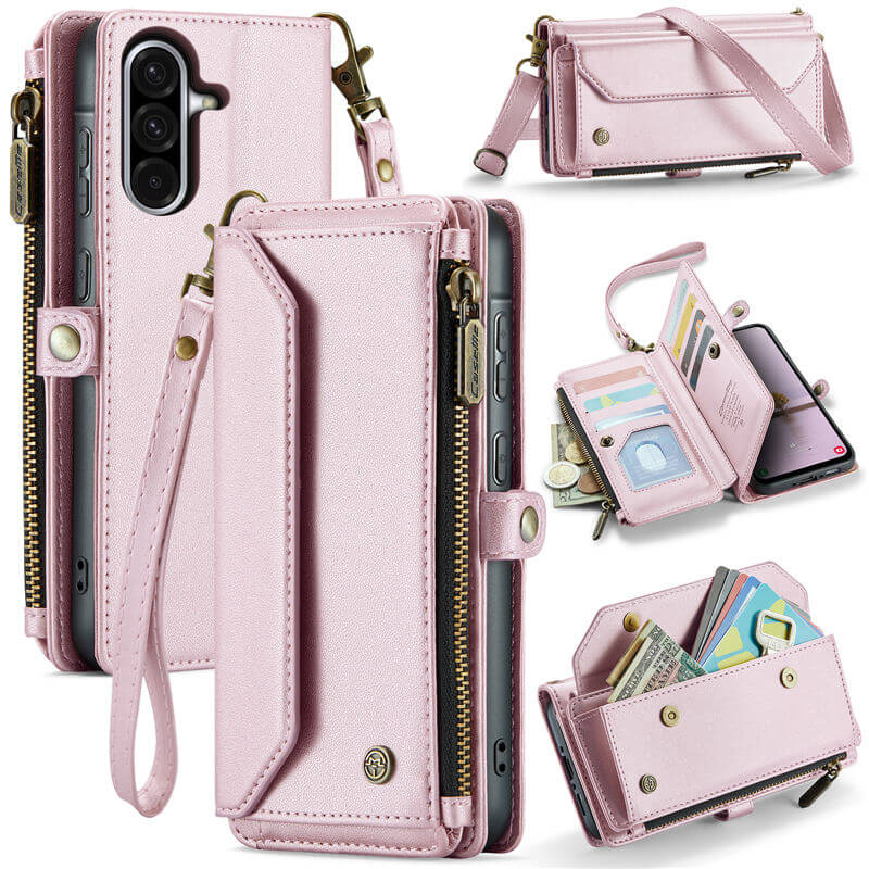 CaseMe Crossbody For Samsung Galaxy A36 5G Wallet Kickstand Case with RFID Blocking 10 card slots Zipper Purse