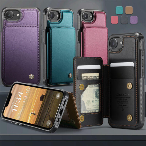 Alternative view of CaseMe iPhone 17e RFID Blocking Card Holder Kickstand Case