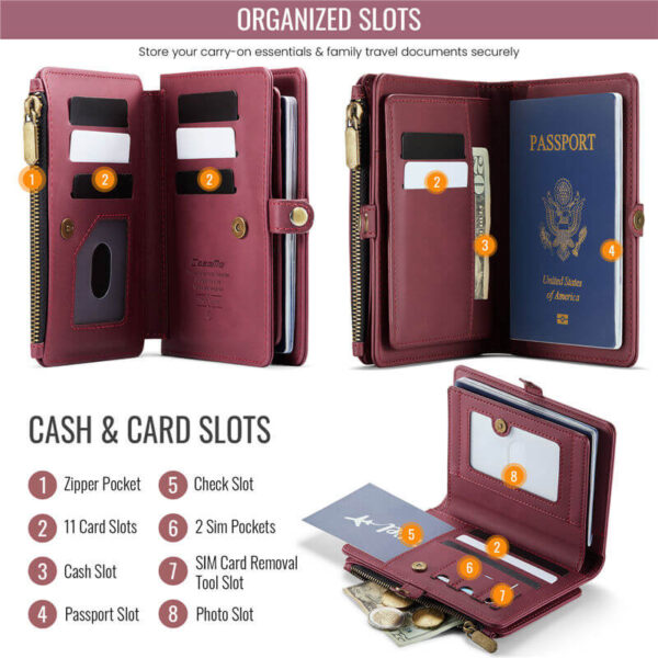 CaseMe RFID Blocking Passport Holder – Secure Travel Organizer with 11 Card Slots & Lanyard - Image 3