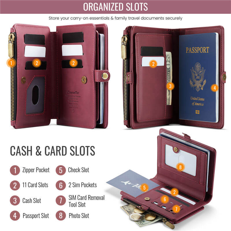 CaseMe RFID Blocking Passport Holder – Secure Travel Organizer with 11 Card Slots & Lanyard - Image 3