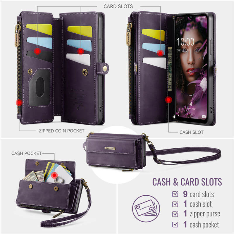 CaseMe Samsung Galaxy A54 RFID Wallet Case with Crossbody Strap - Image 5