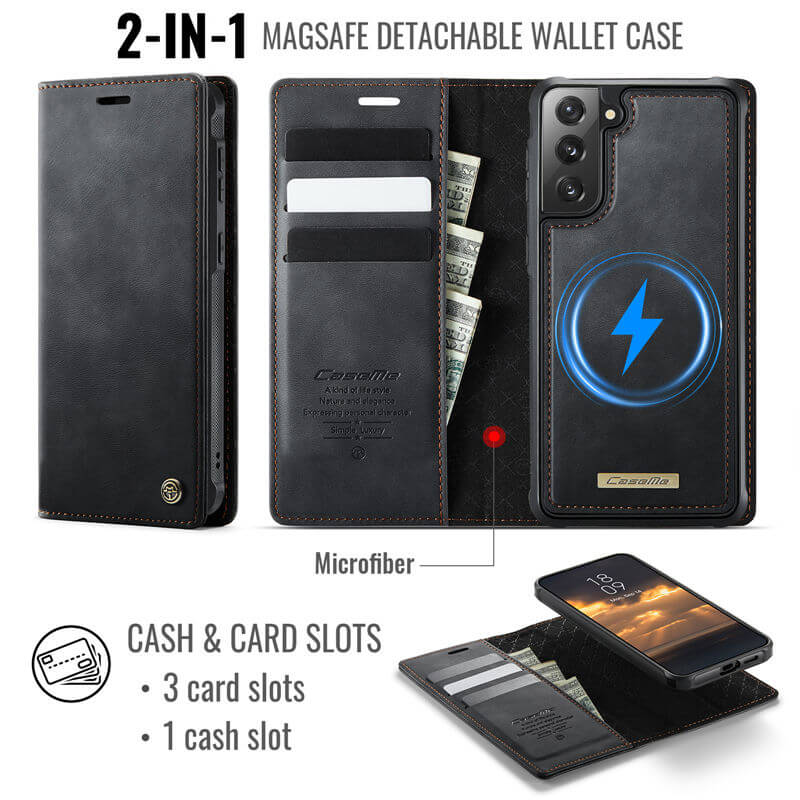 CaseMe Samsung Galaxy S21 FE 2-in-1 Magnetic Wallet Case – Wireless Charging & RFID Blocking - Image 3