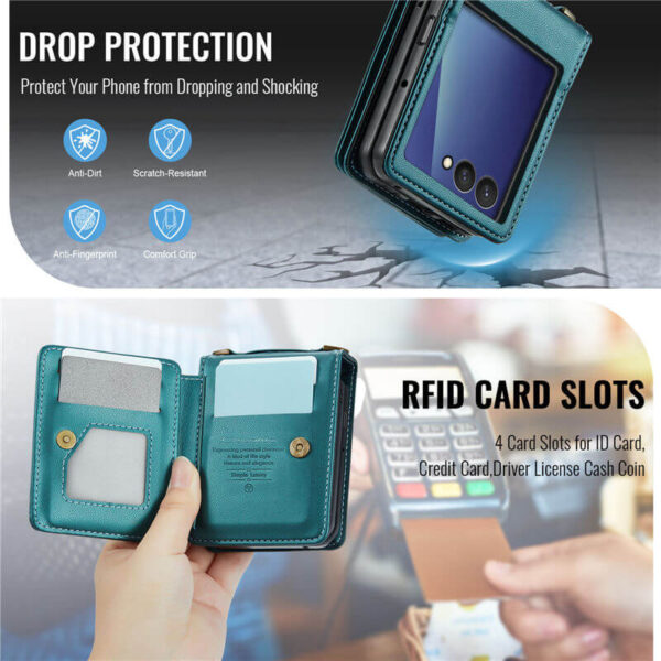 CaseMe Samsung Galaxy Z Flip7 Wallet Case with RFID & Crossbody Strap - Image 6