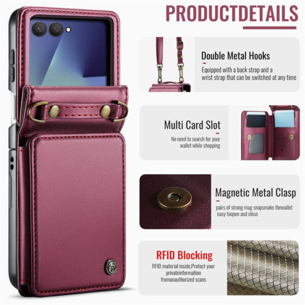 CaseMe Samsung Galaxy Z Flip7 Wallet Case with RFID & Crossbody Strap - Image 4