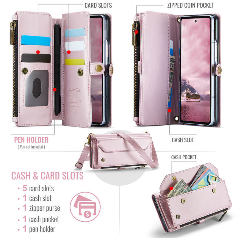 CaseMe Samsung Galaxy Z Fold7 Wallet Crossbody Case with RFID Blocking Support Wireless Charging - Image 6