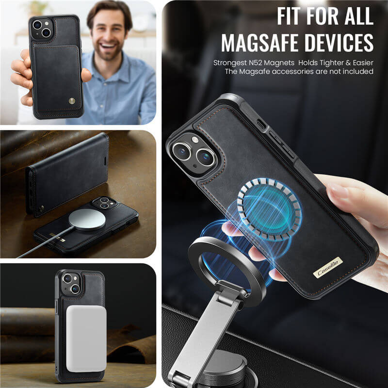 CaseMe iPhone 15 Plus 2-in-1 Magnetic Wallet Case – MagSafe & RFID Blocking - Image 6