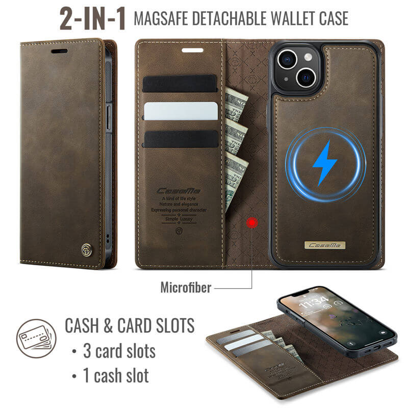 CaseMe iPhone 15 Plus 2-in-1 Magnetic Wallet Case – MagSafe & RFID Blocking - Image 3