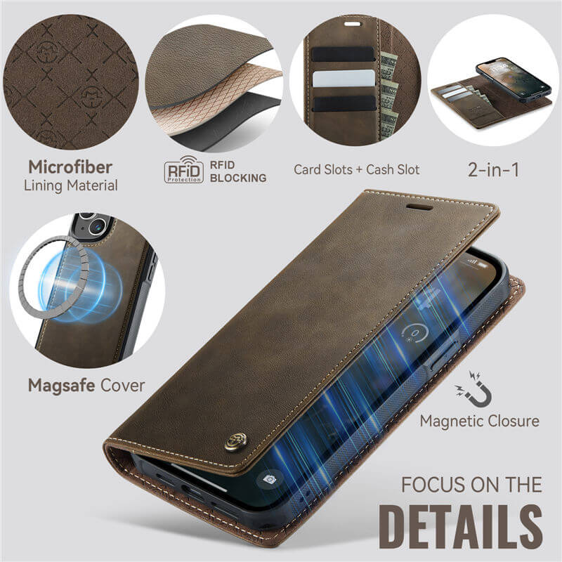 CaseMe iPhone 15 Plus 2-in-1 Magnetic Wallet Case – MagSafe & RFID Blocking - Image 8