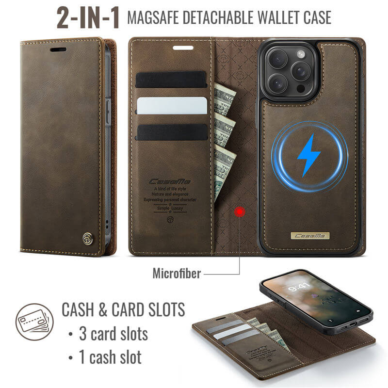 CaseMe iPhone 14 Pro Max 2-in-1 Magnetic Wallet Case