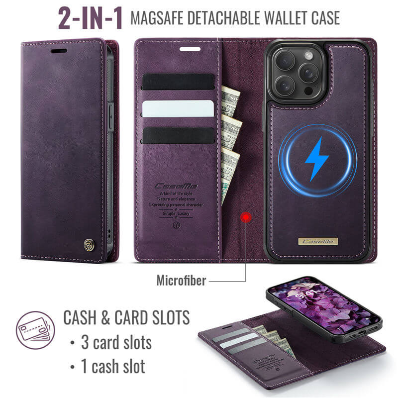 CaseMe iPhone 15 Pro 2-in-1 Magnetic Wallet Case – MagSafe & RFID Blocking - Image 3