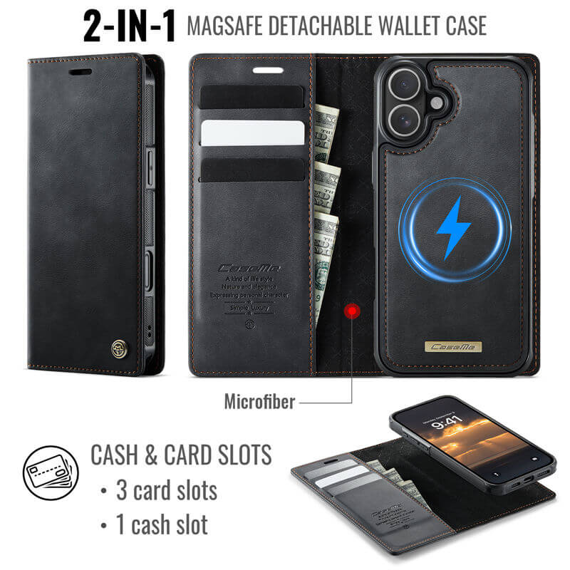 CaseMe iPhone 16 Plus 2-in-1 Magnetic Wallet Case – MagSafe & RFID Blocking - Image 3