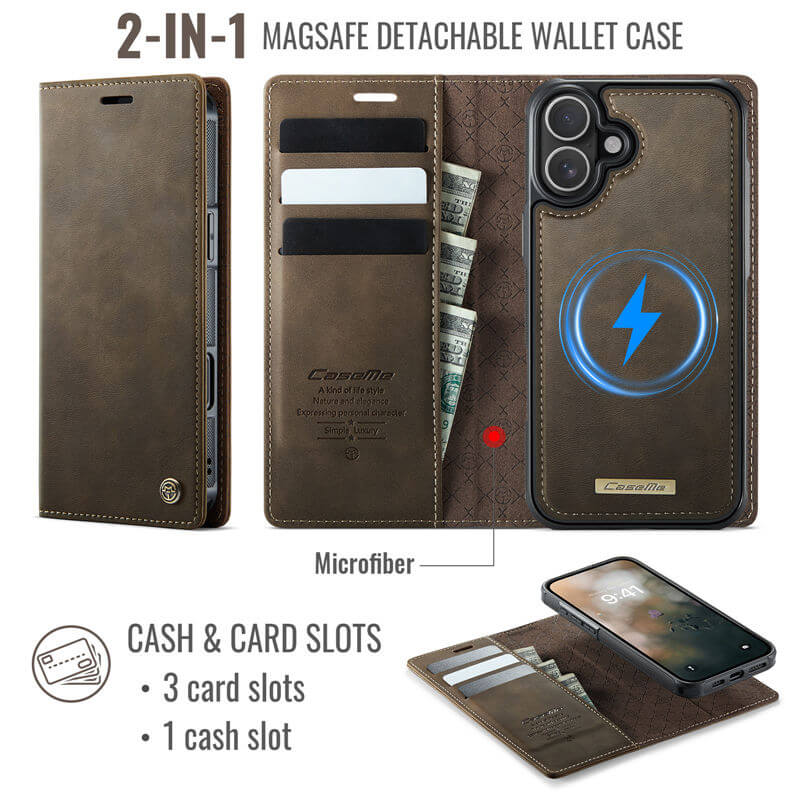 CaseMe iPhone 16 2-in-1 Magnetic Wallet Case – MagSafe & RFID Blocking - Image 3