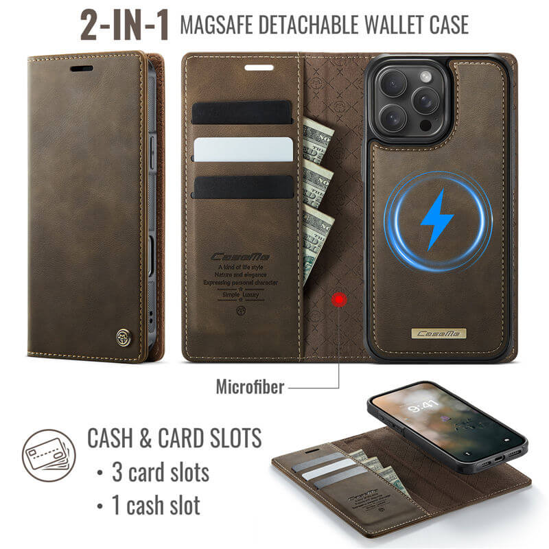 CaseMe iPhone 16 Pro Max 2-in-1 Magnetic Wallet Case – MagSafe & RFID Blocking - Image 3