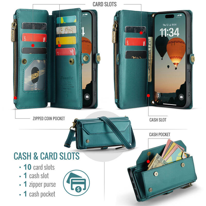 CaseMe iPhone Air RFID Wallet Crossbody Case with Wireless Charging