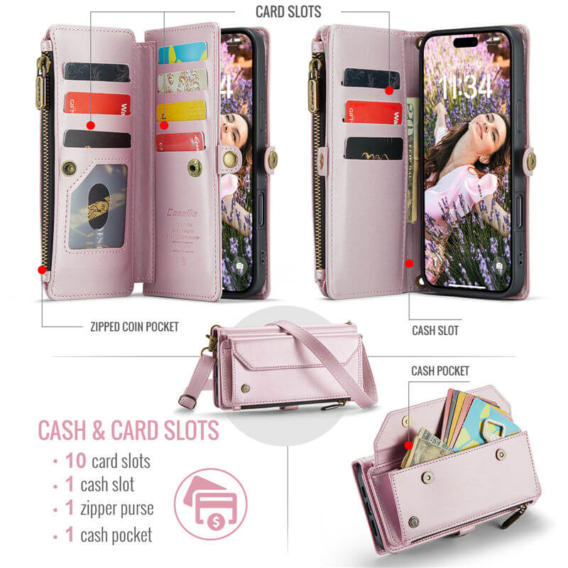 CaseMe iPhone 17 Pro Max RFID Wallet Crossbody Case with Wireless Charging