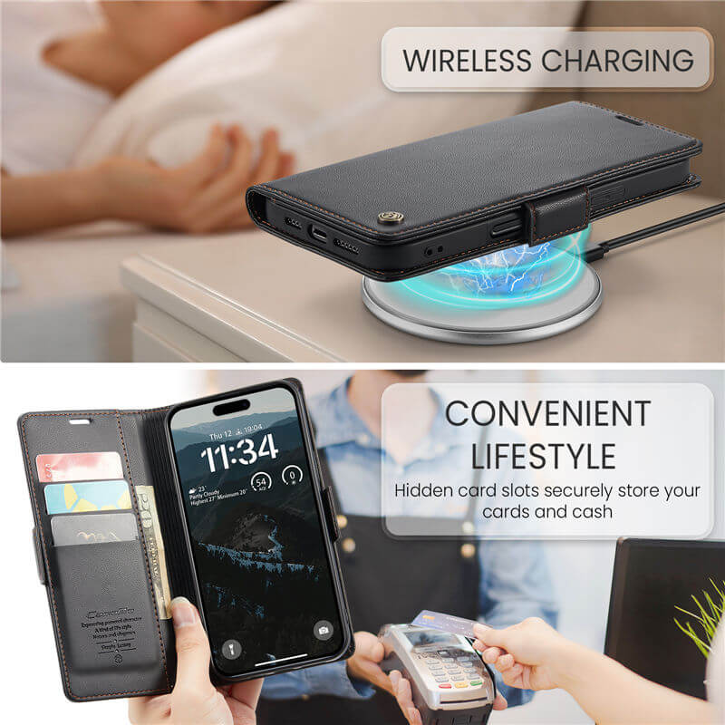 CaseMe For iPhone 17 Pro Max Wallet RFID Blocking Magnetic Buckle Case