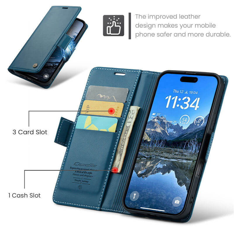 CaseMe For iPhone 17 Pro Max Wallet RFID Blocking Magnetic Buckle Case
