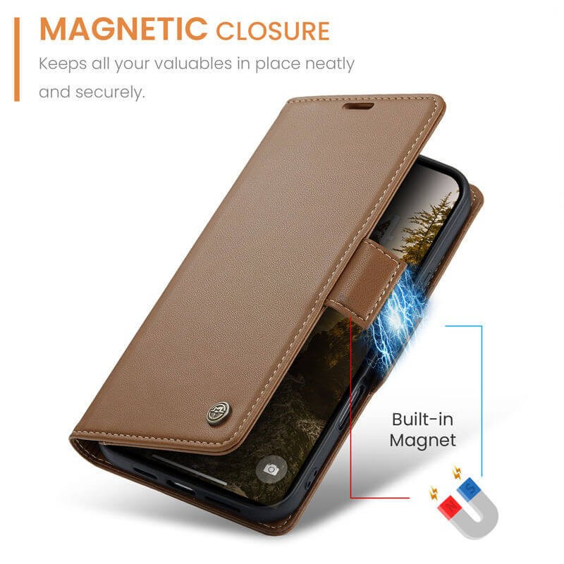 CaseMe iPhone 17 Pro Wallet RFID Blocking Magnetic Buckle Case