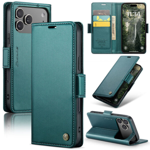 CaseMe For iPhone 17 Pro Wallet RFID Blocking Magnetic Buckle Case