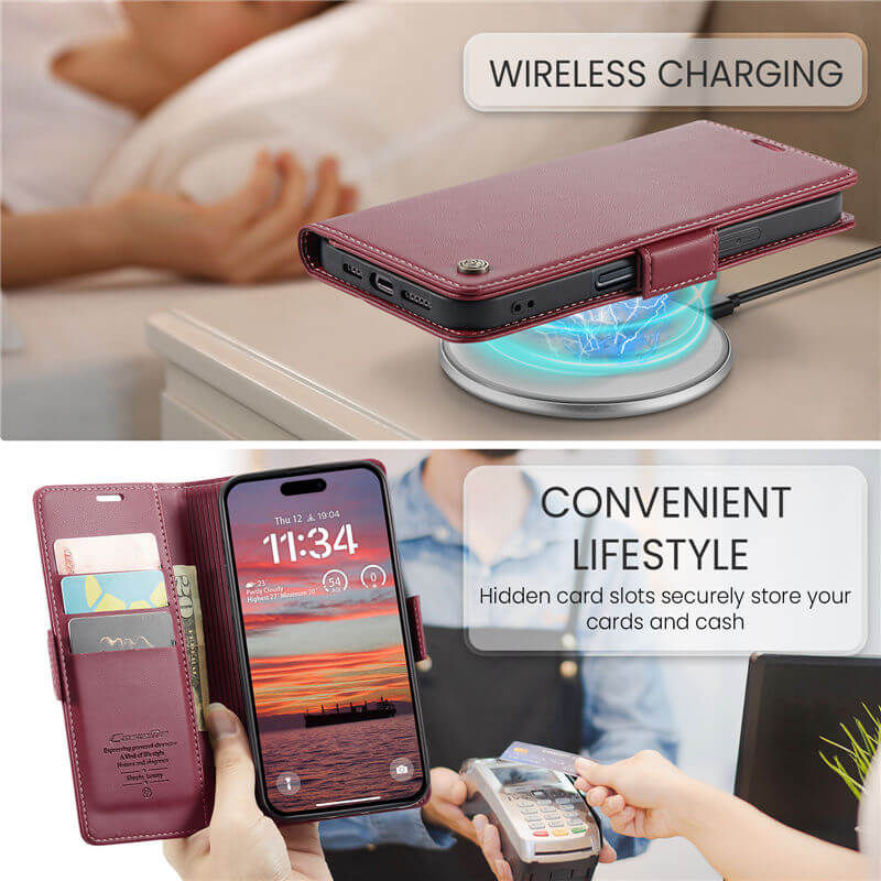 CaseMe iPhone 17 Pro Wallet RFID Blocking Magnetic Buckle Case