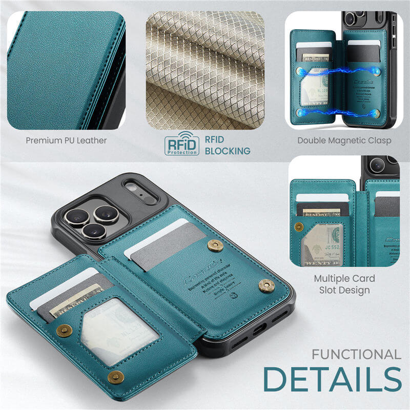 CaseMe iPhone 17 Pro Max RFID Blocking Card Holder Kickstand Case