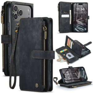 CaseMe iPhone 17 Pro Max Wallet Kickstand Case with Wrist Strap
