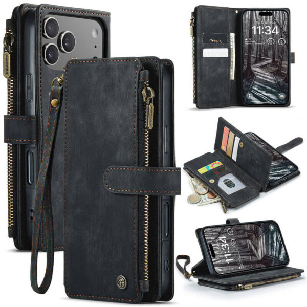 CaseMe iPhone 17 Pro Max Wallet Kickstand Case with Wrist Strap