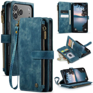 CaseMe iPhone 17 Pro Wallet Kickstand Case with Wrist Strap