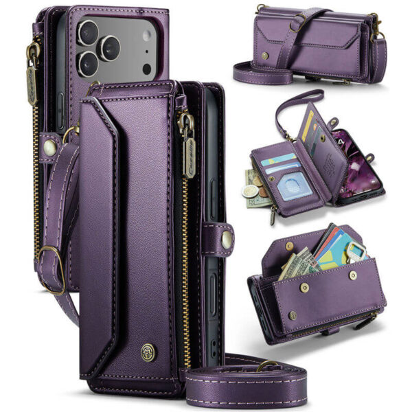 CaseMe iPhone 17 Pro RFID Wallet Crossbody Case with Wireless Charging