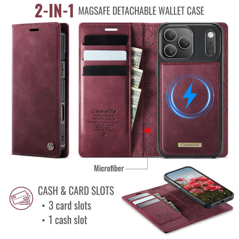CaseMe iPhone 17 Pro Max 2-in-1 Magnetic Wallet Case