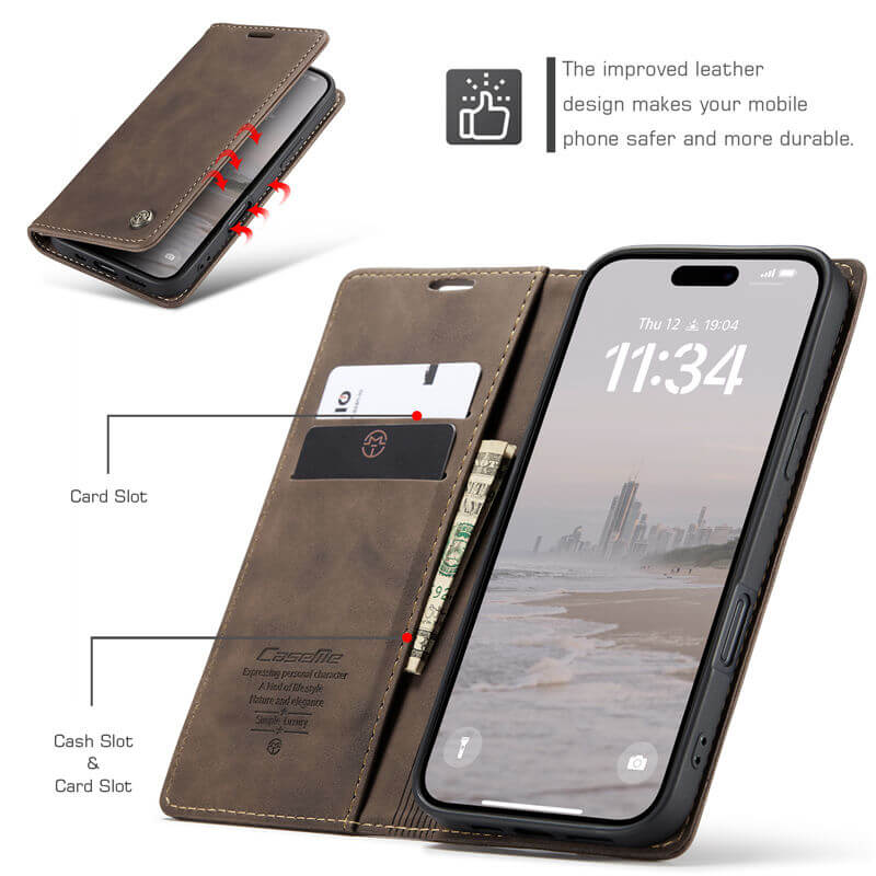 CaseMe iPhone 17 Wallet Magnetic Suede Leather Case - Image 5