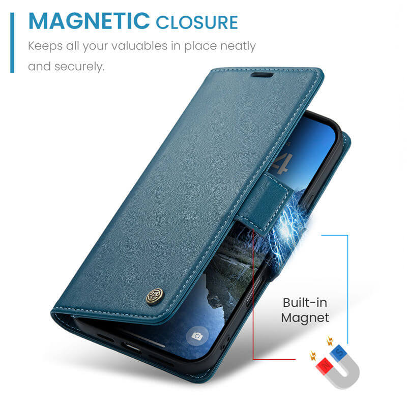 CaseMe For iPhone 17 Wallet RFID Blocking Magnetic Buckle Case