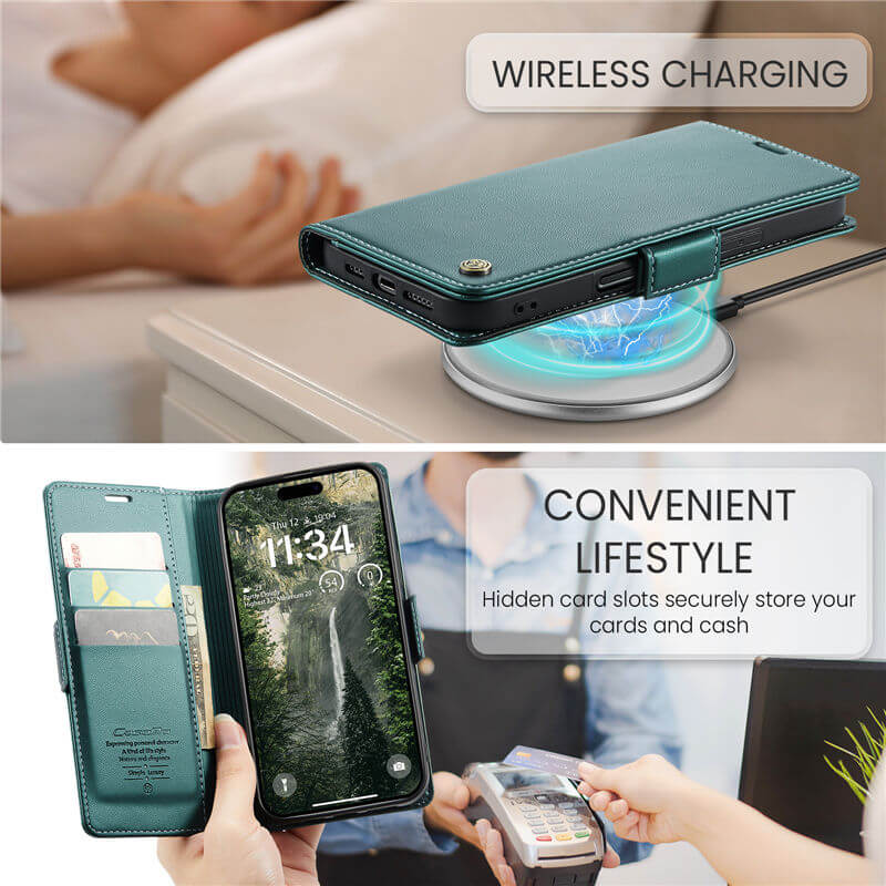 CaseMe For iPhone 17 Wallet RFID Blocking Magnetic Buckle Case