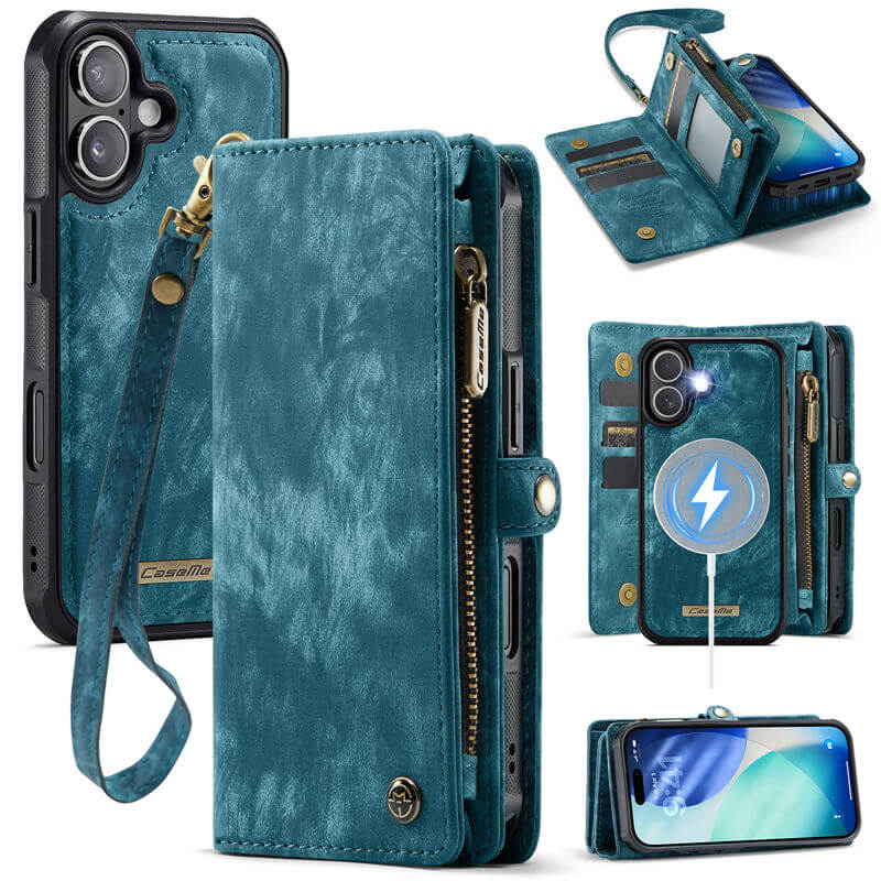 CaseMe iPhone 17 2-in-1 Magnetic Wallet Case with MagSafe Wireless Charging, RFID Blocking & Wrist Strap