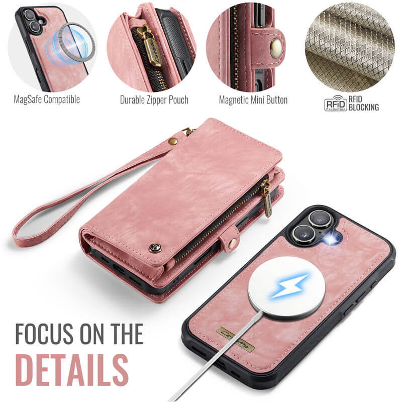 CaseMe iPhone 17 2-in-1 Magnetic Wallet Case with MagSafe Wireless Charging, RFID Blocking & Wrist Strap - Image 8