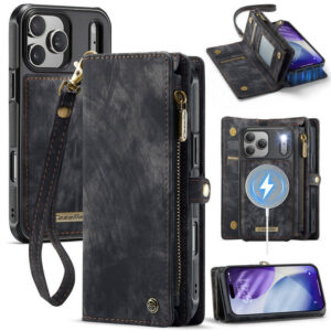CaseMe iPhone 17 Pro 2-in-1 Magnetic Wallet Case with MagSafe Wireless Charging, RFID Blocking & Wrist Strap