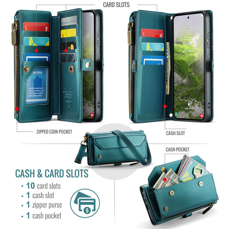 CaseMe Samsung Galaxy S26 Ultra RFID Wallet Crossbody Case with Wireless Charging