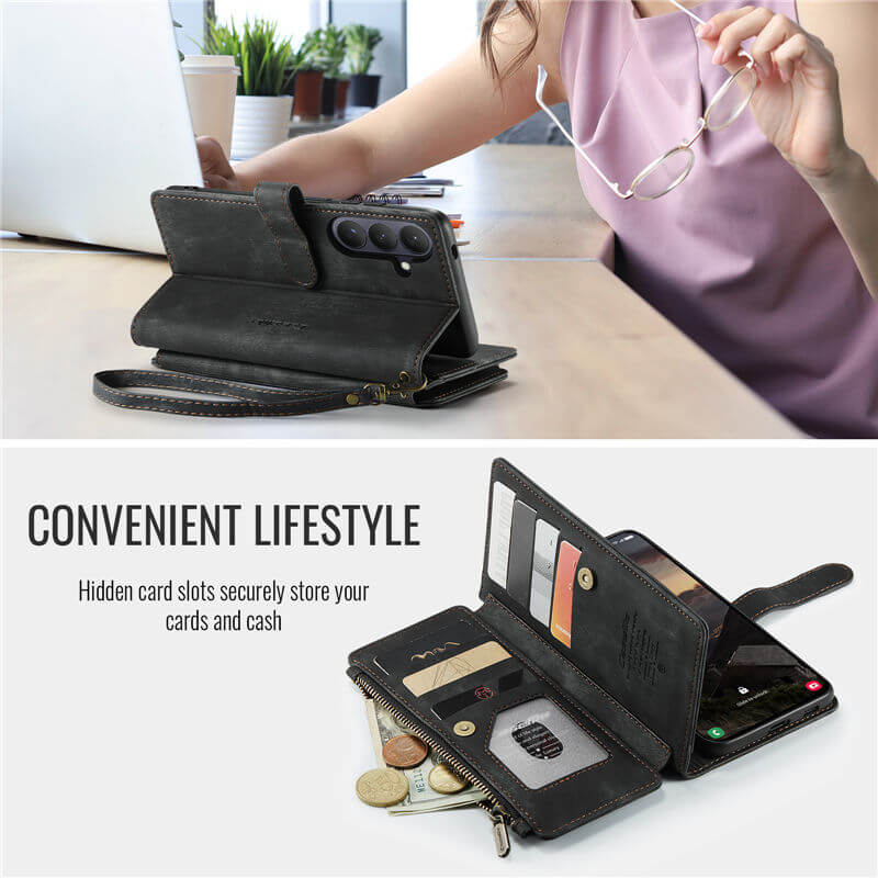 CaseMe Samsung Galaxy S26 Plus Wallet Kickstand Case with Wrist Strap