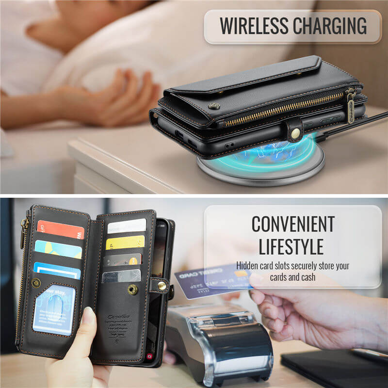 CaseMe Samsung Galaxy S26 RFID Wallet Crossbody Case with Wireless Charging