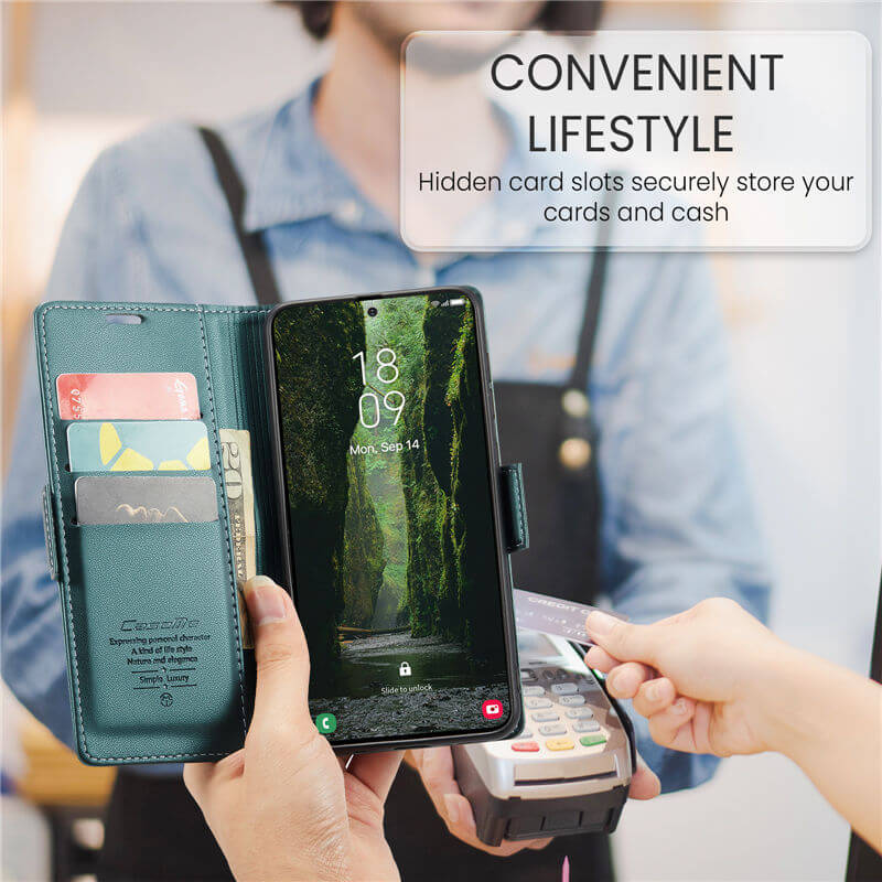 CaseMe Samsung Galaxy A57 Wallet RFID Blocking Magnetic Buckle Case